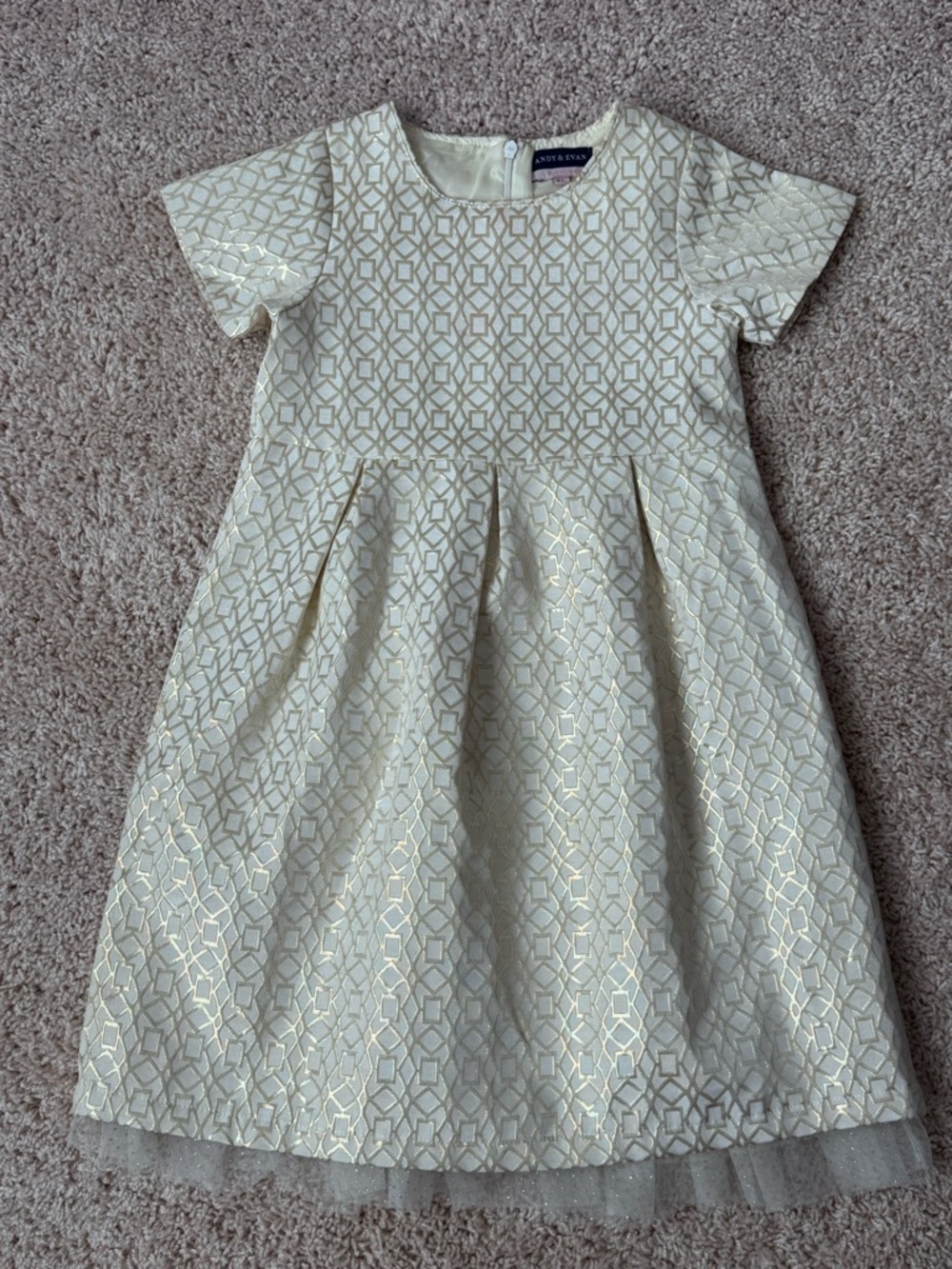 Andy + Evan Girls' Ivory & Gold Sparkle Party Dress